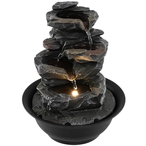 Giantex Tiered Rock Waterfall with Warm LED Light