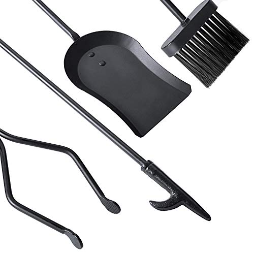 Syntrific 5 Pieces 32Inch Fireplace Tool Set Black Cast Iron Fire Place Tool Set With Log Holder Fire Pit Stand Rustic Tongs Shovel Antique Broom Chimney Poker Wood Stove Hearth Accessories Set #TOP3