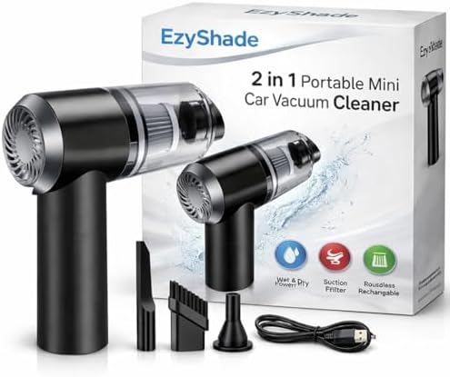 EzyShade 2 in 1 Portable Mini Car Vacuum Cleaner with Blower Rechargeable Wireless Handheld Vaccine Cleaner Vaccum for Home and Car, Cordless Small Air Blower for Cleaning Dust, Wet and Dry Use