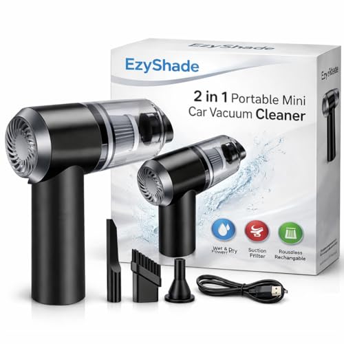 EzyShade 2 in 1 Portable Mini Car Vacuum Cleaner with Blower Rechargeable Wireless Handheld Vaccine Cleaner Vaccum for Home and Car, Cordless Small Air Blower for Cleaning Dust, Wet and Dry Use