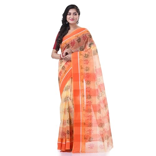 Image of dB DESH BIDESH Women`s Bengal Tant Tree Print Design Pure Handloom Cotton Saree Without Blouse Piece