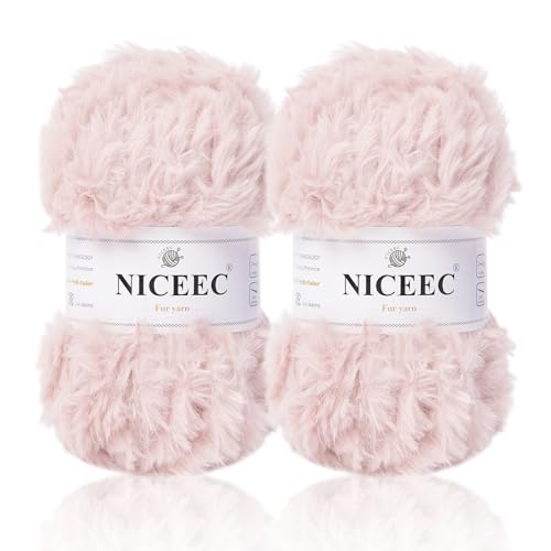 Image of NICEEC 2 Skeins Faux Fur Yarn Super Soft, Chunky & Fluffy, Eyelash Yarn for Crochet & Knitting (Total Length 70yds,3.53oz) - Pale Pink