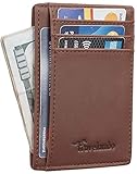 Travelambo Front Pocket Minimalist Leather Slim Wallet RFID Blocking Medium Size(CH Deep Brown)