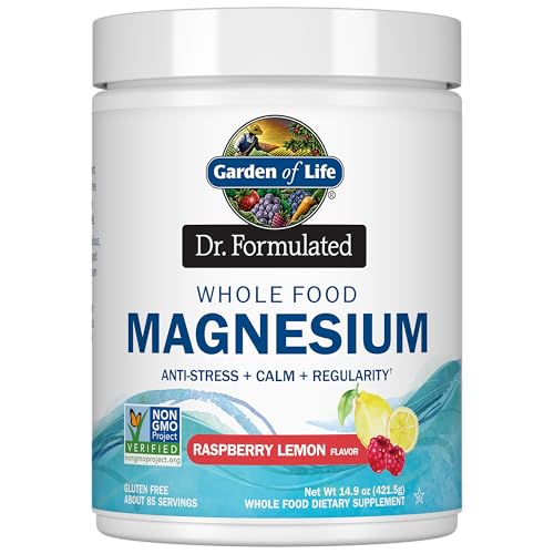 Garden of Life Dr. Formulated Whole Food Magnesium Complex Powder with Probiotics Stress & Sleep Support Non-GMO Gluten-Free Vegan Raspberry Lemon Flavor 85 Servings