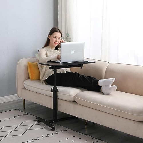 Image of Laptop Table Mobile Adjustable Height Portable Desk Notebook Swivel PC Computer Rolling Desk with Wheels, Laptop Stand for Couch Bedside Hospital Bed Table