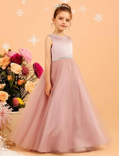 Tulle Flower Girl Dresses for Wedding Satin Princess Pageant Dress Pearl Girls Party Ball Gown with Bow3
