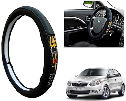 Image of Chromium Om Namah Shivay Car Steering Cover for Skoda Rapid Pack of 1