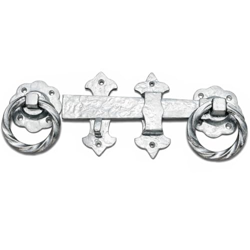 Image of SCORPIO HARDWARE® Heavy Duty Ornamental Gate Ring Latch Twisted 8" 200mm 10" 250mm Black and Galvanised Finish Suitable for Garden Gates and Wooden Doors. (Galvanised, 10 Inch - 250mm)