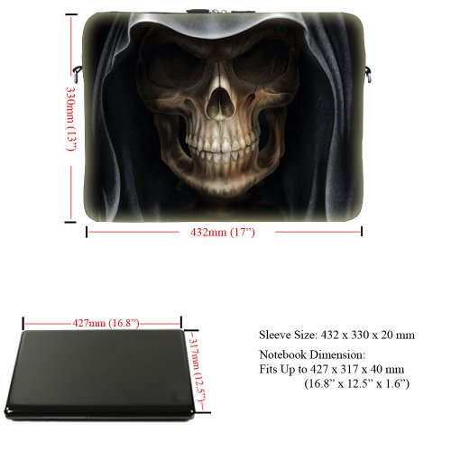 Meffort Inc 17 17.3 inch Neoprene Laptop Sleeve Bag Carrying Case with Hidden Handle and Adjustable Shoulder Strap - Skull Face Design3