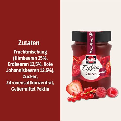 Schwartau Extra 3 Beeren passiert, Konfitüre, Familiengröße, 600g Maxi
