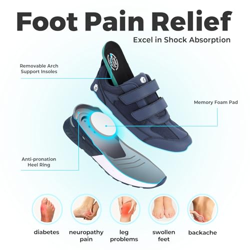 Image of FitVille Extra Wide Walking Shoes for Men Wide Width, Hook and Loop Orthopedic Sneakers for Swollen Feet Neuropathy - Rebound Core V8