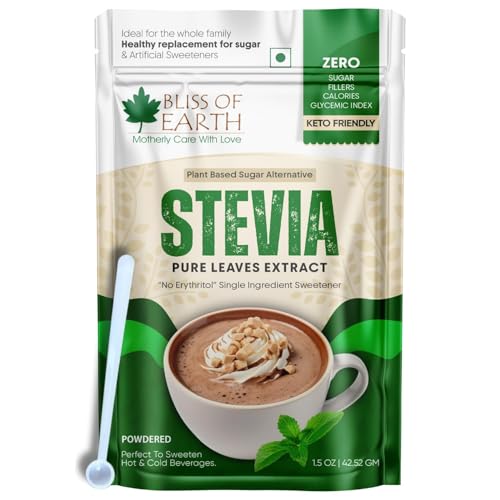 Image of Bliss of Earth Pure Stevia Extract Powder Without Erythritol | Natural Zero Calorie Sweetener | Sugar Free Stevia Extract | Organic Sugar Alternative | Keto Friendly Stevia Sugar for Everyday Sweetness 42.52g