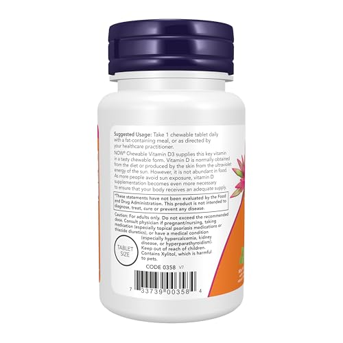Image of NOW Foods Supplements, Vitamin D-3 5,000 IU, Natural Mint Flavor, Structural Support*, 120 Chewables