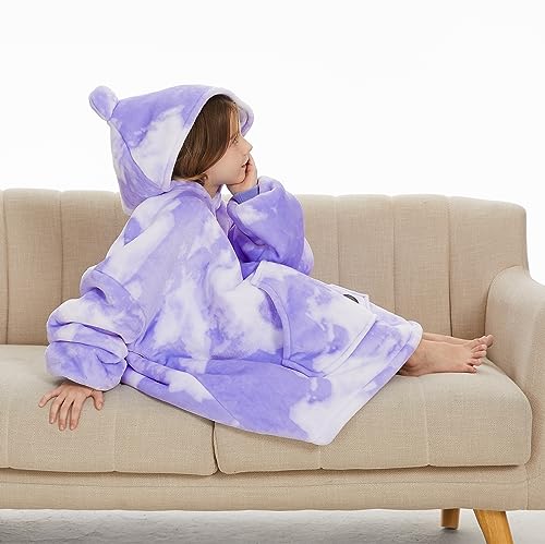 THREE POODLE Wearable Blanket Hoodie for Kids, Oversized Sherpa Sweatshirt Blanket with Giant Hood, Warm Cozy Hooded Blanket, Cute Gifts for Kids Girls Boys
