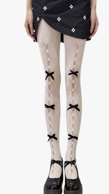 Women's Lolita Tights with Bows, Mesh Hallow Harajuku Stockings, Lace Stockings Leggings - Image 4