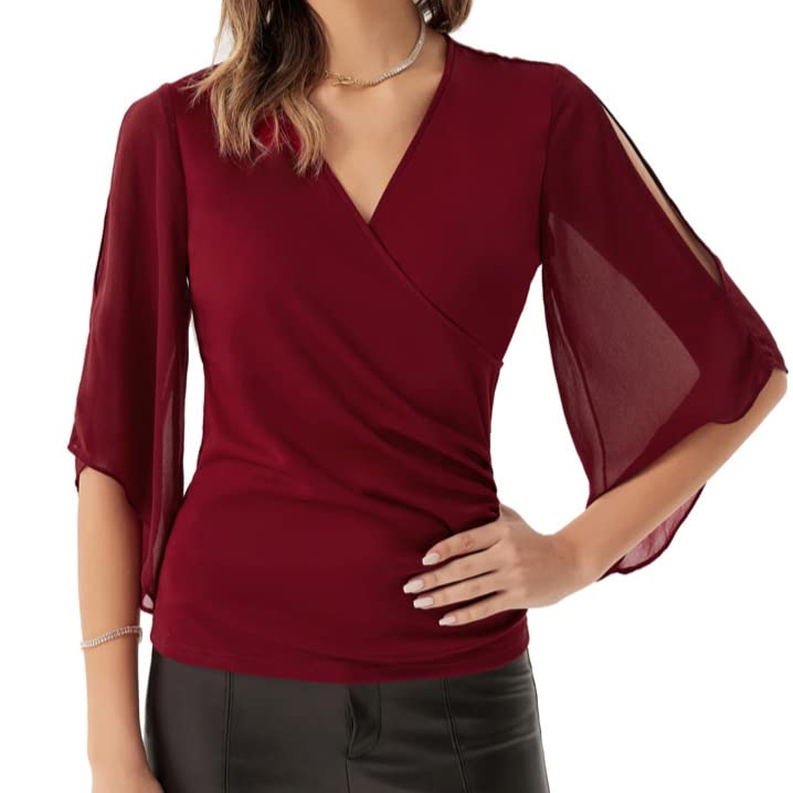 Damen Chiffon Bluse Langarm V-Ausschnitt Loose Fit Blumendruck Elegant Tops...