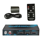 NATEFEMIN HDMI 3 In 1 Out Switcher Host mit Remote Audio Extractor/ARC und optischem Toslink, 4K @ 30Hz Switcher für PC Share Monitor