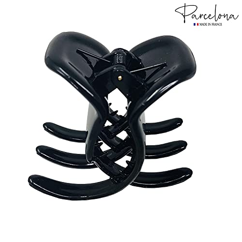 Parcelona French Classic Small 1.75" Crystal Clear And Black Celluloid Hair Claw Clips Women Hair Accessories, Made In France #TOP3