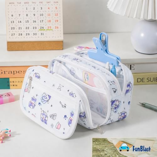 Image of FunBlast Pencil Pouch for Girls- Kawaii Pencil Pouch, Aesthetic Pencil Case Organizer, Large Capacity Stationary Organizer Case, Multipurpose Zipper Pouch for Kids & Adults (White-B)
