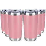 VQRRCKI 20 oz Tumbler Stainless Steel Tumblers Bulk with Lid Double Wall Insulated Coffee Tumbler Cups for Hot & Cold Drinks Powder Coated Travel Coffee Tumbler Mug Metal (Rose Pink, 6 pack)