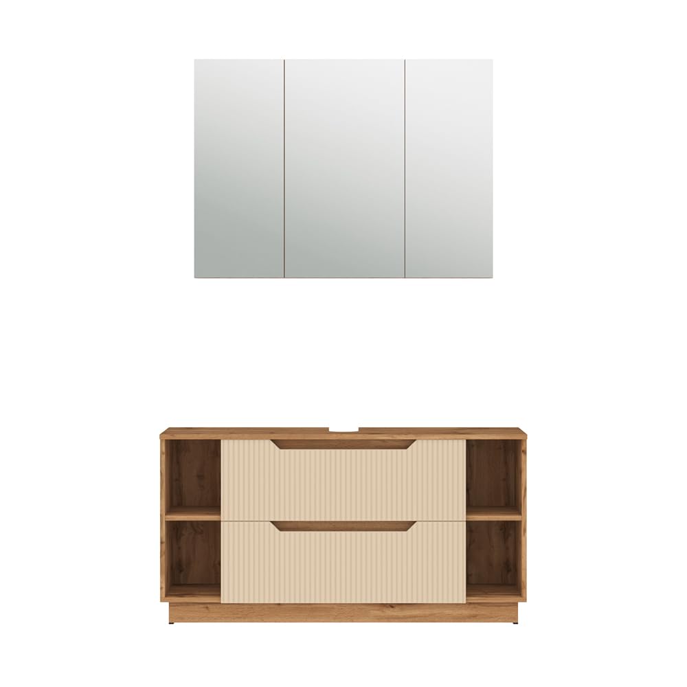Vicco Conjunto de Muebles de baño Lotta, Cachemira, 119.2 cm, Compuesto por Espejo de baño y Mueble bajo Lavabo