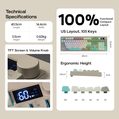 EPOMAKER Aula S102 PRO Membrane Gaming Keyboard with TFT Screen, Volume Knob & Number Pad, BT/2.4G/USB, RGB Backlit, Creamy Silicone Structure, Silent Keyboard for PC Game/Office (Grey) by EPOMAKER - Image 9