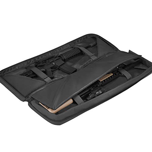 Double Long Rifle Gun Case Bag Tactical Rifle Backpack Pistol Soft Firearm Transportation Carbine Case - Lockable Compartment 46\" Black