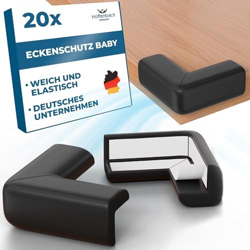 Hoffenbach 20x Eckenschutz Kantenschutz Baby – Selbstklebender Tischkantenschutz – Stoßschutz für Babys & Kinder – Weicher Gummi Eckschutz für Tisch, Möbel & Ecken – Corner Protect