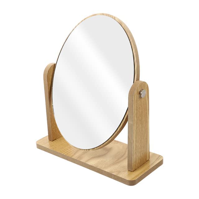 Wooden Tabletop Makeup Mirror with Swivel Bamboo Frame Vanity Desk Mirror Freestanding Round and Oval Framed Mirror for Bedroom Bathroom Dressing Table Office Home Decor-image-22