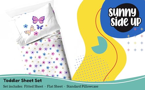 Image of Sunny Side Up Flutter Toddler Sheet Set - 3 Piece Toddler Bedding Set Includes Pillow Cover - Super Soft Floral Microfiber Sheets
