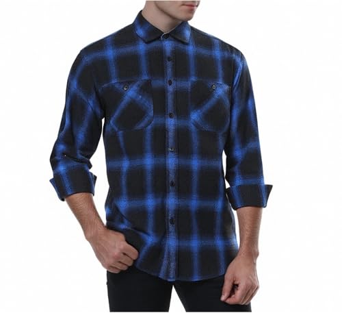 Image of WARHORSEE Flannel Shirt for Men Long Sleeve Button Down Plaid Shirts | Soft Cotton Blend for Multi-season Wear, Lightweight yet Warm, Dual buttoned storage pockets, Machine Washable Easy Care