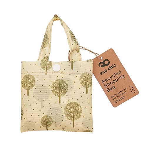 ECO CHIC Lightweight Foldable Reusable Shopping Bag, Tree of Life Beige - Image 2