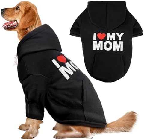 Dog Basic Hoodie Soft Dog Clothes Cold Weather Sweaters for Medium Large Dogs Cozy Fabric Warm Sweatshirt with Leash Hole for Boys (I Love My MOM, XX-Large (55-80 lbs))