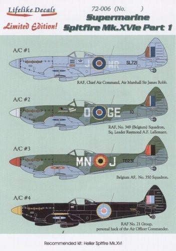 Lifelike 1/72 Scale Decal for Spitfire Mk.XVIe Part I for Heller - 72-006
