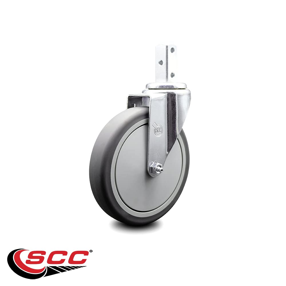 Swivel Square Stem Caster w/6” x 1.25” Gray Thermoplastic Rubber Wheel – 3/4” x 2” Square Stem with (3) 17/64” Diameter Mounting Holes – 300 lbs. Capacity/Caster – Service Caster Brand