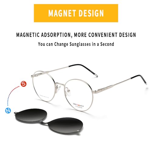 Image of grey jack 3PCS Clip On Glasses,Half-Rim Metal Round Shape with Magnetic Eyeglasses for Myopic Men Women 80020