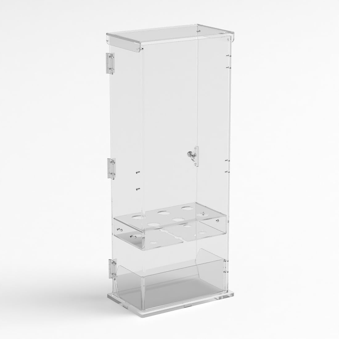 Porta coni gelato in plexiglass trasparente a 6 fori con vaschetta porta cucchiaini e con sportello - Misure: 22 x 13 x H61 cm