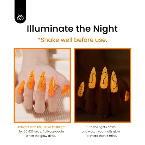 Image of Beetles Gel Nail Polish - Luminous Orange Glow in the Dark Gel Polish, Soak Off Uv LED Nail Lamp Nail Art Manicure Salon DIY Home 0.5Oz
