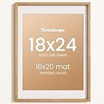 KovaScape 18x24 Photo Frame, Natural Solid Oak Wood Picture Frame with HD Tempered Glass, Modern Minimalist Wooden Frame Matted for 16x20 Photos, Versatile Wall Hanging & Tabletop Display