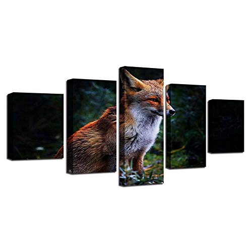 Tableau petit renard 5 pièces pour habiller un grand mur vide