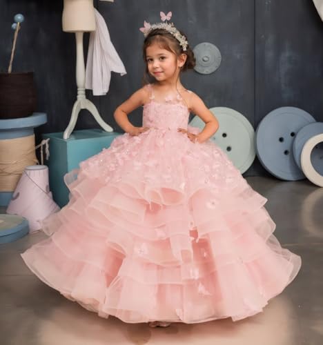 Flower Girl Dress Lace Butterfly Tulle Appliques Flower Girl Dresses Princess Pageant Dresses for Girls Ball Gown3