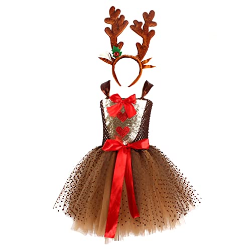 Christmas Kids Elk Princess Costume Sleeveless Mesh Tulle Dr