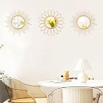 3 Pack Metal Mirrors for Wall Sunburst Wall Mirrors Home Décor Decorative Hanging Wall Art for Living Room Bedroom Entryway (Gold, Flower+Sunburst) - Image 5