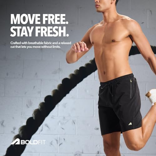 Image of Boldfit Shorts for Men Training Gym Shorts for Men Workout Lightweight Running Short for Man Badminton Short for Boys Breathable Gym Wear for Boys Half Pant for Running, Cycling, Workout, Pickleball