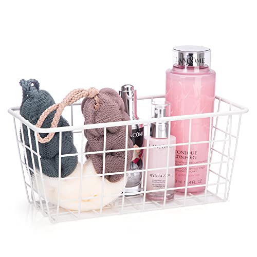 Hanging Kitchen Baskets Adhesive Sturdy Wire Storage Baskets With Kitchen Food Pantry Bathroom Shelf Storage No Drilling Wall Mounted,White,4 Pack #TOP4