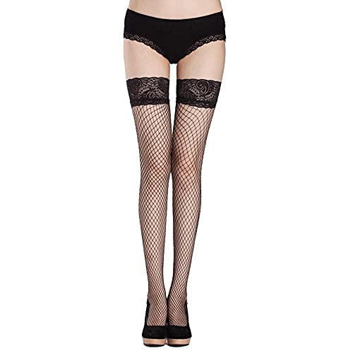 Medias de Mujer Medias de Red Encaje Top Muslo Medias Altas Lencería Medias Femeninas (Talla única de Malla Grande) (Talla única de Malla Grande)