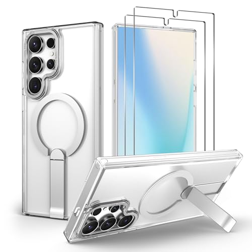 Aropuktek for S23-Ultra Phone Case: with 2 PCS Screen Protector for Samsung 23 Ultra Case, Strong Magnetic Compatible with MagSafe, Invisible Kickstand, Slim & Clear Phone Case for S 23 Ultra, Clear