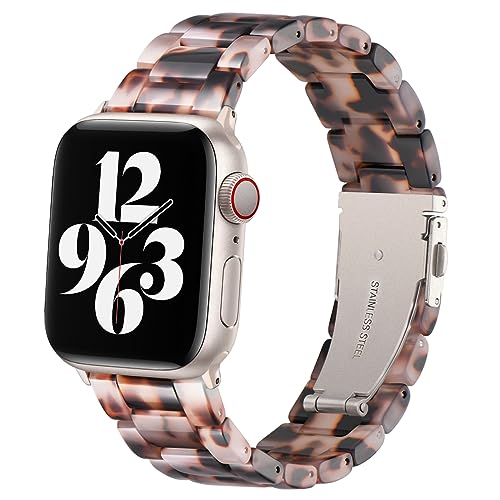 Image of Bestig Resin Band Compatible with Apple Watch Bands for Women 40mm 38mm 41mm 42mm(Series 11 10), Lightweight Waterproof Strap for iWatch Series 10 9 8 7 6 5 4 3 2 1 SE Men(Black Agate /Starlight)