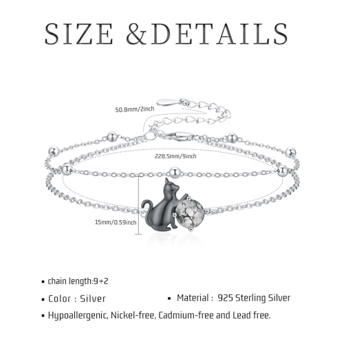 Image of CHENGHONG Cat Starfish Anklet for Women 925 Sterling Silver Starfish Cat Moss Agate Link Anklets Fashion Bracelet Jewelry Gift