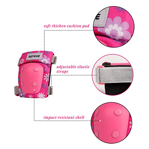 Rayhome Sports Protective Gear Skating Knee Elbow Support Pads Set Outdoors Safety Protection for Scooter, Skateboard, Bicycle, Rollerblades (Pink)